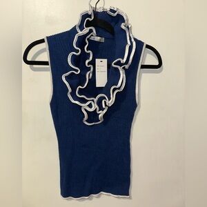 ‼️SALE‼️ Rafiana Sleeveless Top with White Ruffle Trim